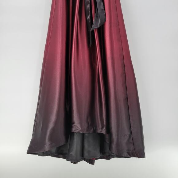 SLNY Ombre Satin Wrap Gown Size 10 Black Maroon Formal Maxi Dress Evening - Picture 9 of 16